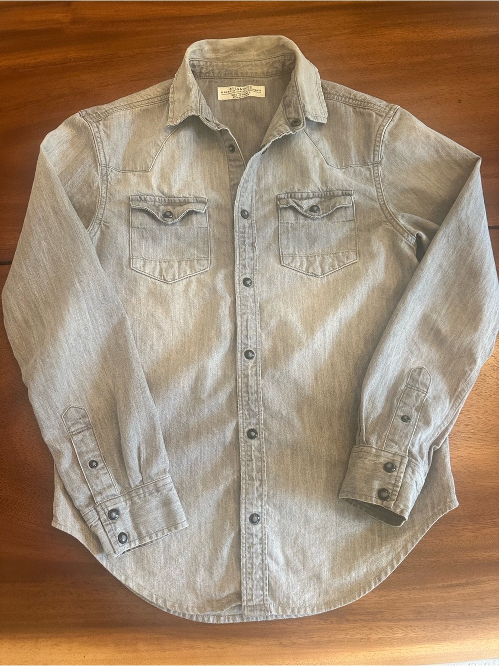 All Saints Light Gray Button-Down Denim Shirt